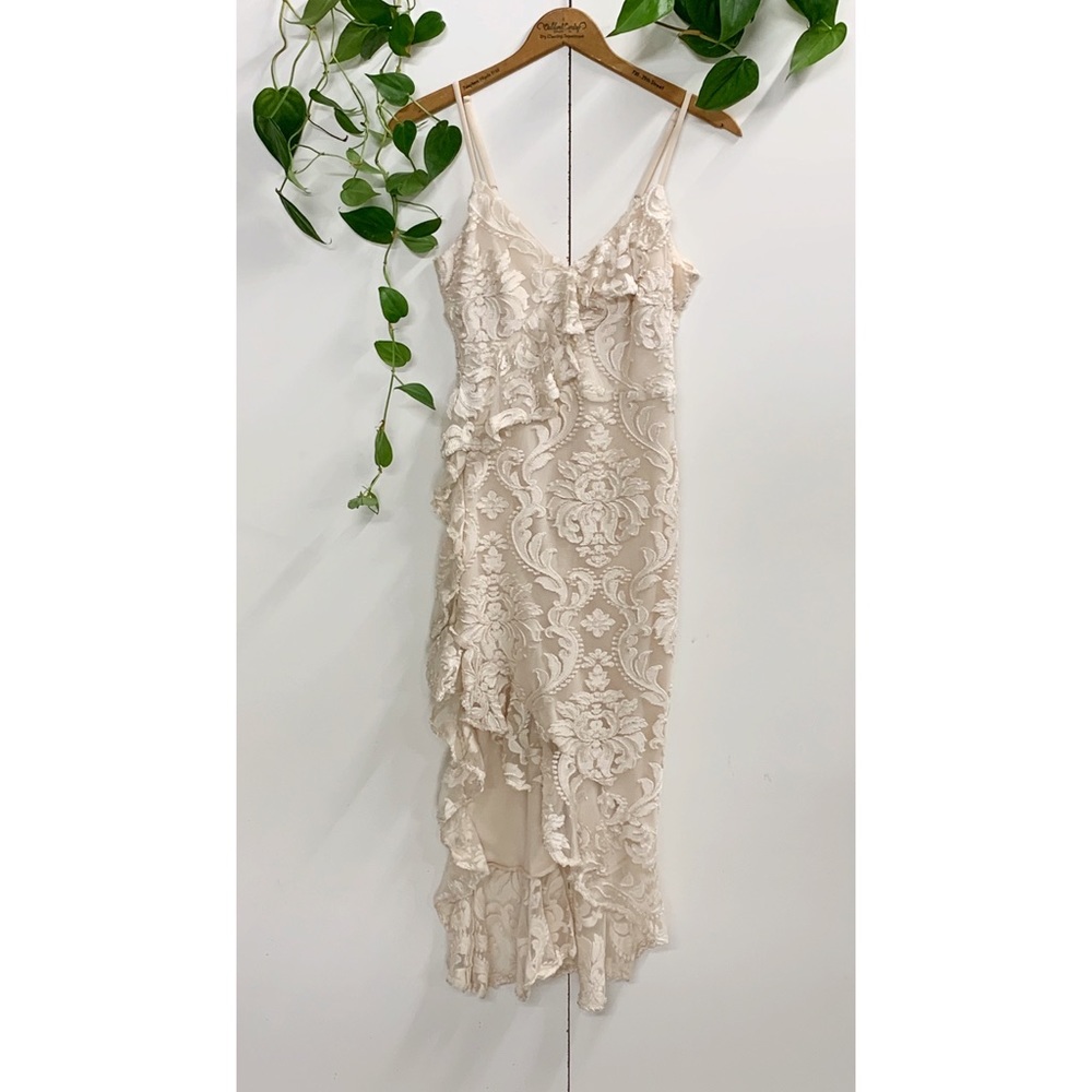 Harmony Song Ivory Burnout Velvet Ruffled Dress